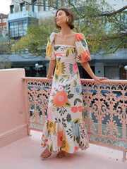 Elegant Boho Lantern Sleeve Dress