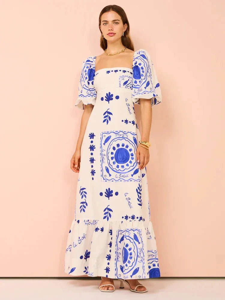 Elegant Boho Lantern Sleeve Dress