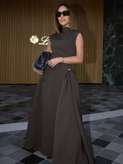 Elegant Oblique Collar Pleated A-line Dress