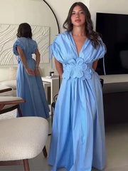 Elegant Patchwork V-Neck Fashion Dress