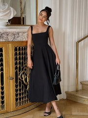 Elegant Square Neck A-Line Long Dress