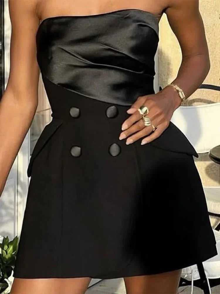 Elegant Strapless Double-Breasted Mini Dress