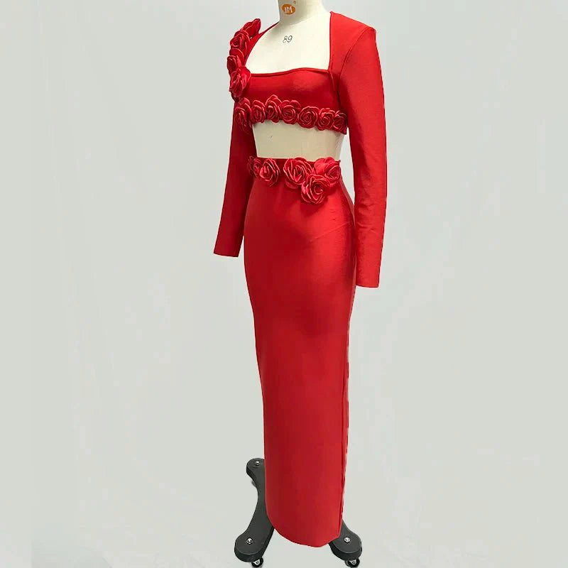 Flower Design Top Jacket & Skirt Set Dress