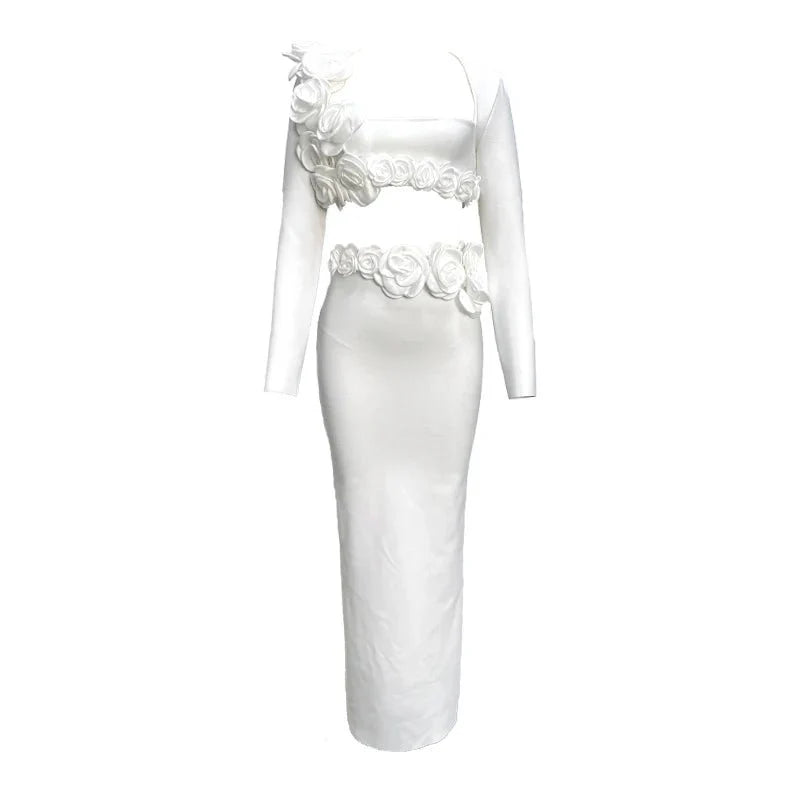 Flower Design Top Jacket & Skirt Set Dress