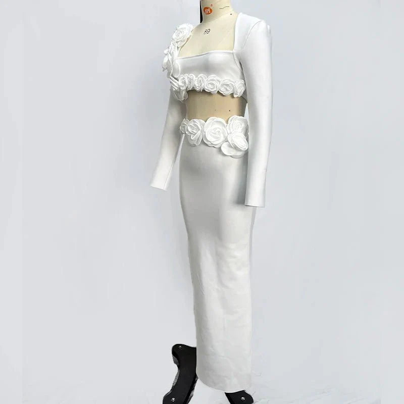 Flower Design Top Jacket & Skirt Set Dress