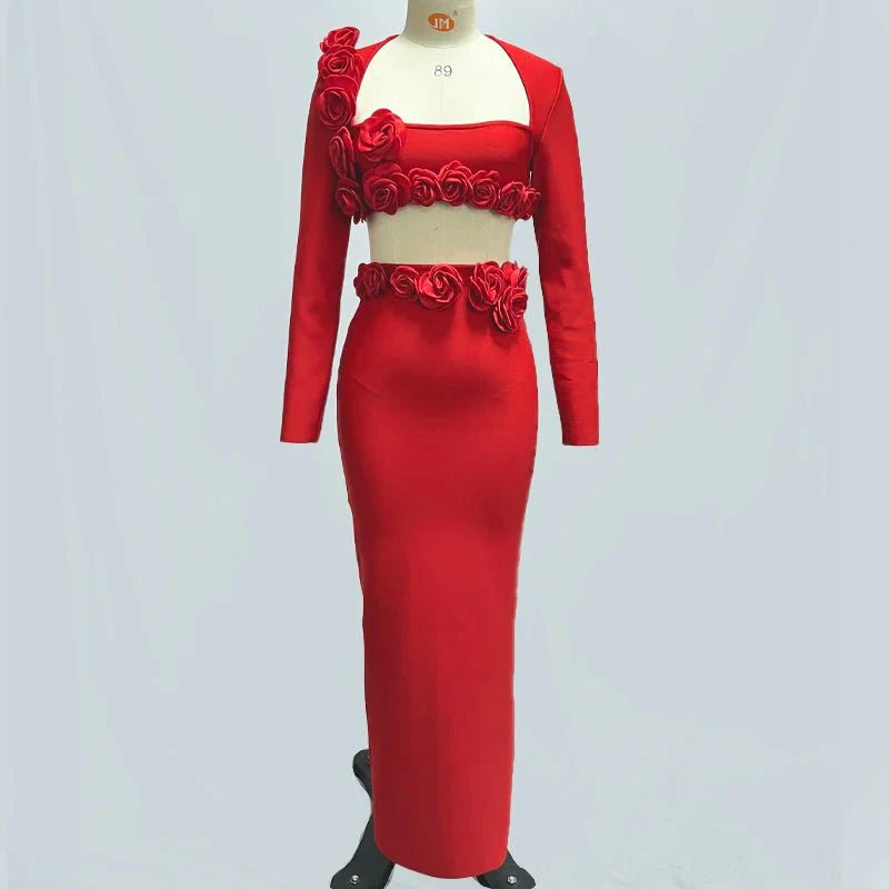 Flower Design Top Jacket & Skirt Set Dress