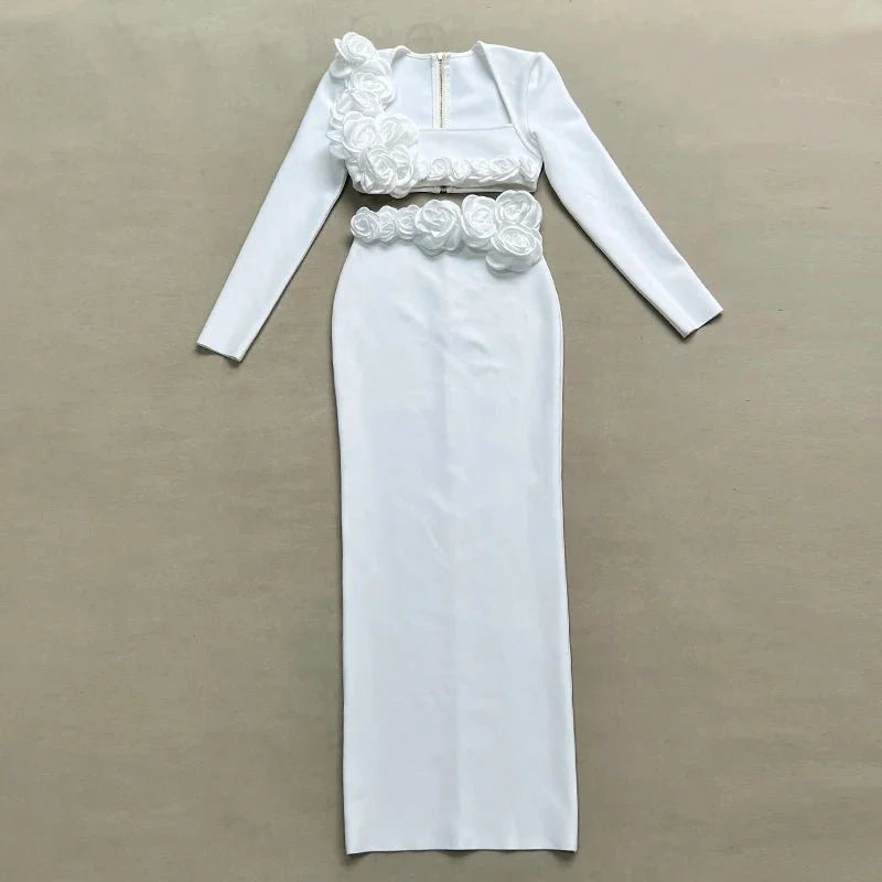 Flower Design Top Jacket & Skirt Set Dress