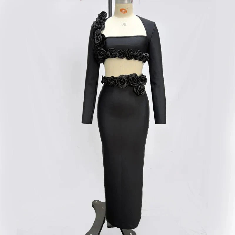 Flower Design Top Jacket & Skirt Set Dress