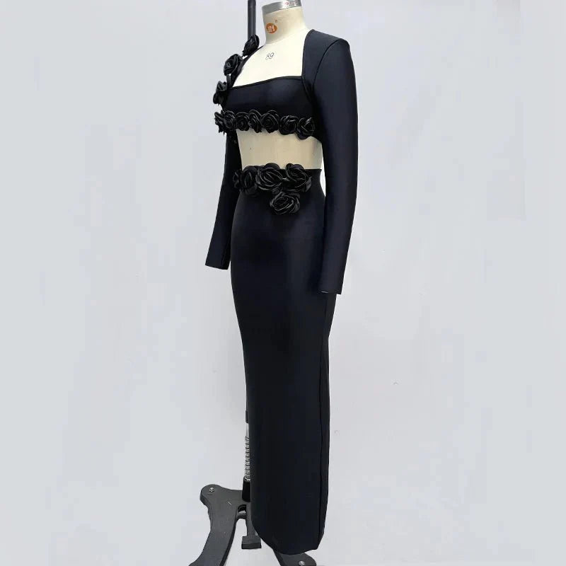 Flower Design Top Jacket & Skirt Set Dress