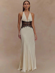 Halter V-Neck High Waist Maxi Dress