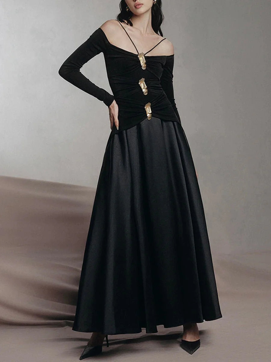 Long Sleeve Patchwork Slimming A-Line Dress