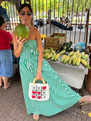 Off-the-Shoulder Vacation Stripe Summer Dress