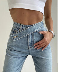 Straight Leg Denim With Double Button