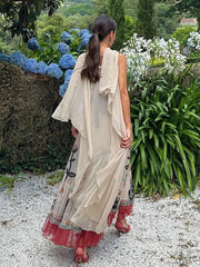 Ruffles Spliced Vacation Robes Dress