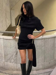 Short Sleeve Draped Mini Dress