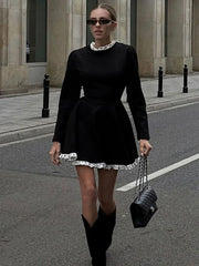 Splice Lace Mini Flare Dress