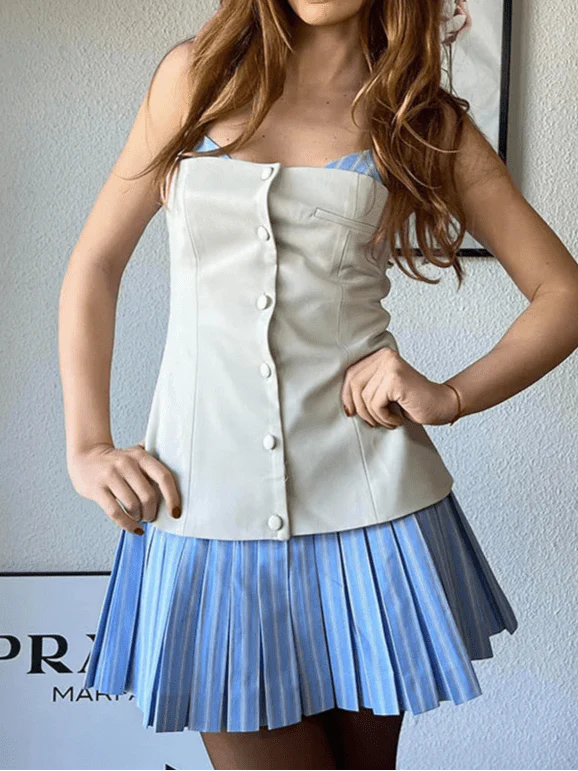 Stripe Splicing Sleeveless Mini Dress