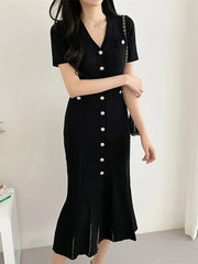 Summer Midi Knitted Black Bodycon Dresses