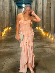 Sweet Pink Strapless Ruffle Dress