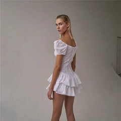V-Neck Ruffle Pleated Mini Dress
