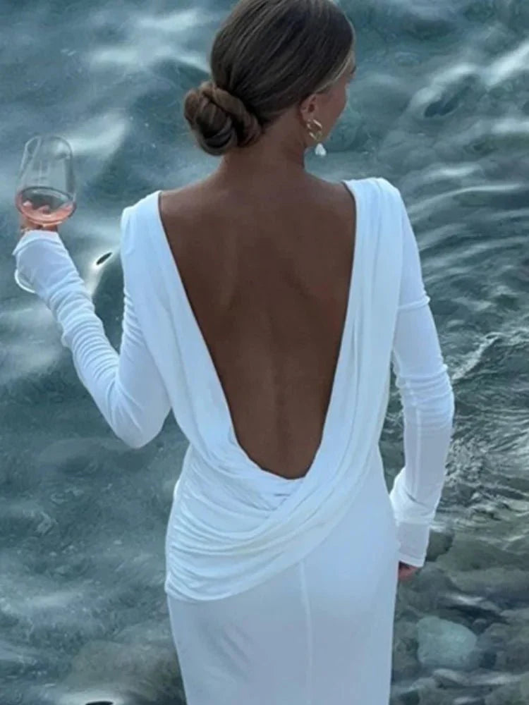 White Backless Sheath Dress