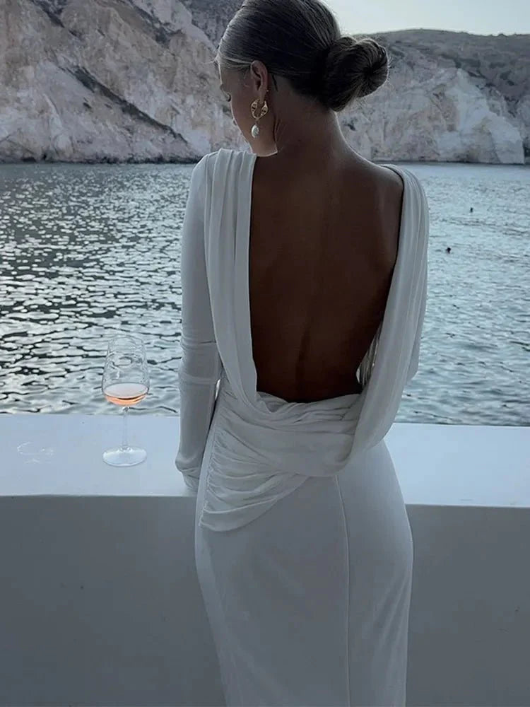 White Backless Sheath Dress