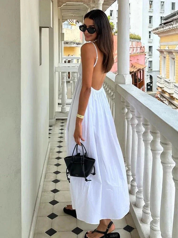 White Long Open Back Dress