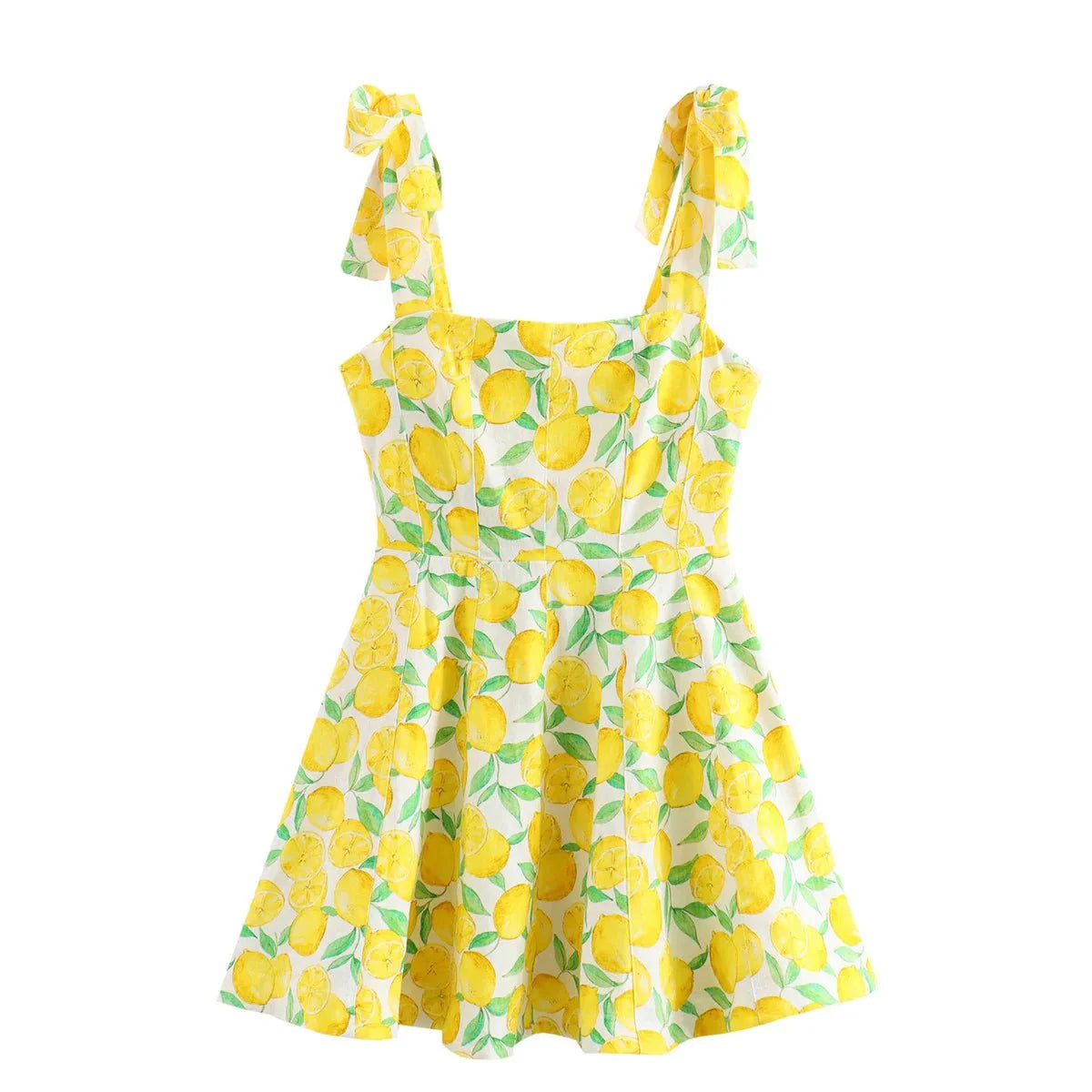 Yellow Fruit Print Backless Mini Dress