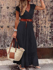 Vorioal V Neck Lace Maxi Dress