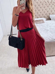 Vorioal Sexy V-Neck Pleated Dress
