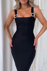 New Solid Color Open Back Waist  Midi Dress