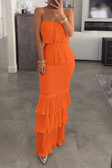 Ruffle Hem Layered Long Dress