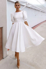 Puff Sleeve Slim Midi Dress