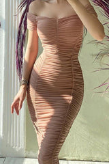 One-Shoulder Gathered Midi Dress