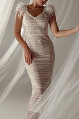 Off Shoulder Feather Slim Dress