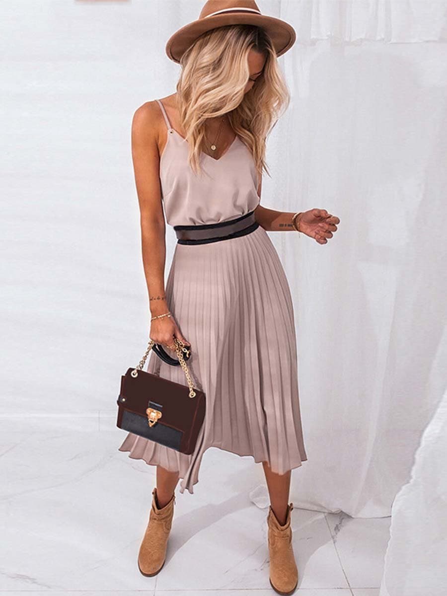 Vorioal Sexy V-Neck Pleated Dress