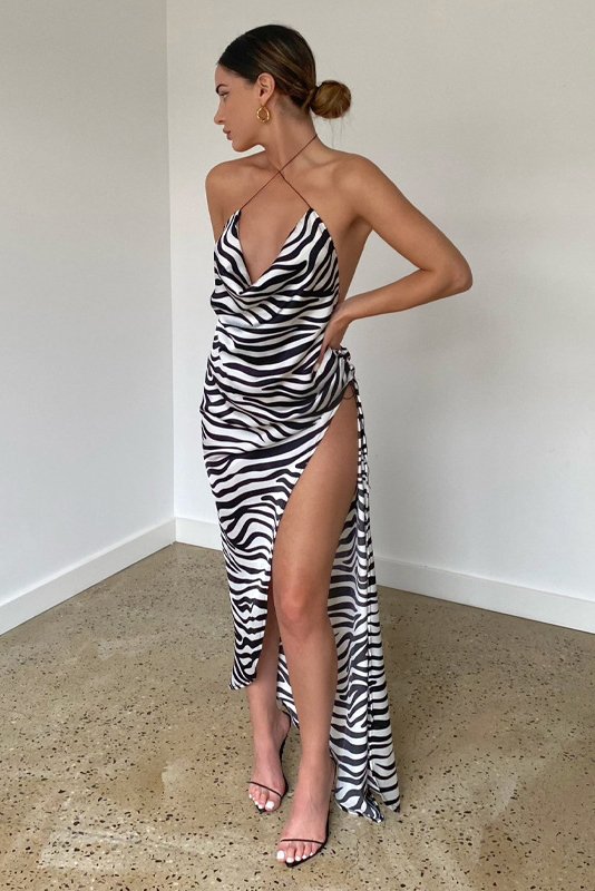 Zebra Halter neck Maxi Dress