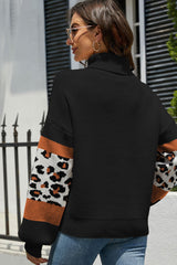 Turtleneck Tricolor Leopard Knit Sweater