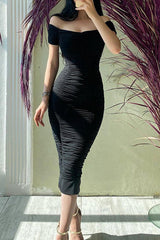 One-Shoulder Gathered Midi Dress