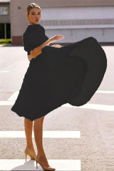 Puff Sleeve Slim Midi Dress