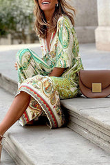 Mid-sleeve  Boho Print Dress