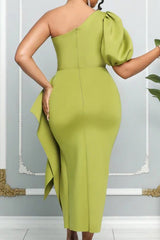 Puff Sleeve Slit Dress