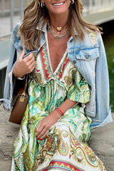 Mid-sleeve  Boho Print Dress