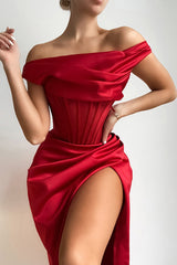 One-shoulder Paneled Irregular Slit Dress