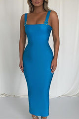 New Solid Color Open Back Waist  Midi Dress