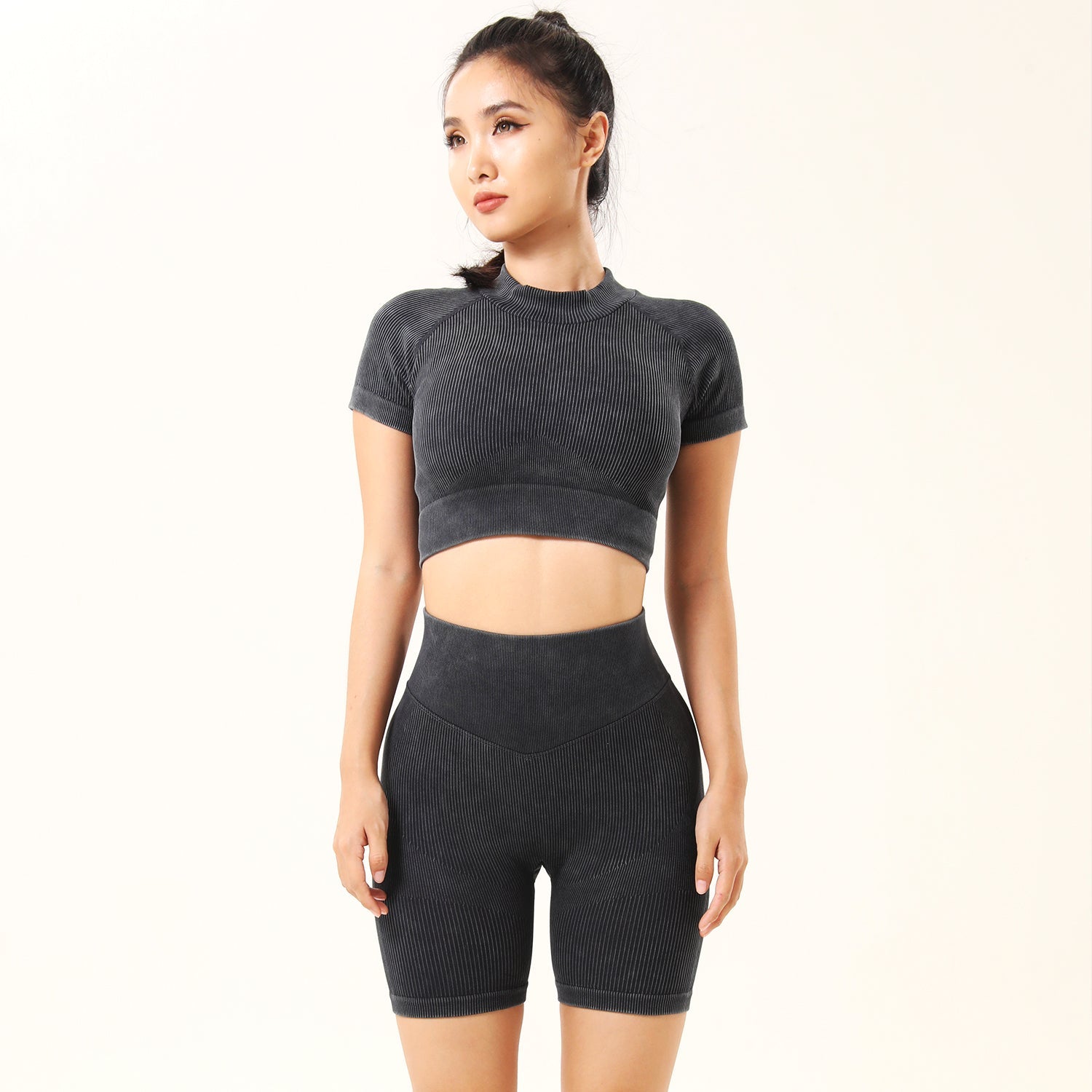 Workout Sets Stretch Top & High Waist Sport Shorts