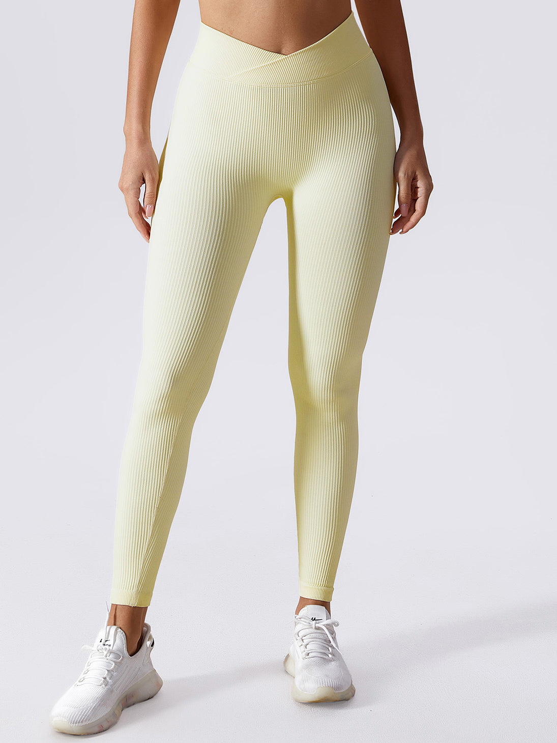 Seamless Rib Cross Waistband Yoga Leggings