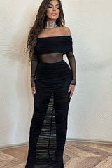 Mesh Black Off Shoulder Maxi Dress