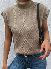 Mixed Knit Turtleneck Sweater Vest