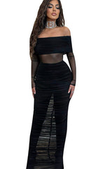 Mesh Black Off Shoulder Maxi Dress